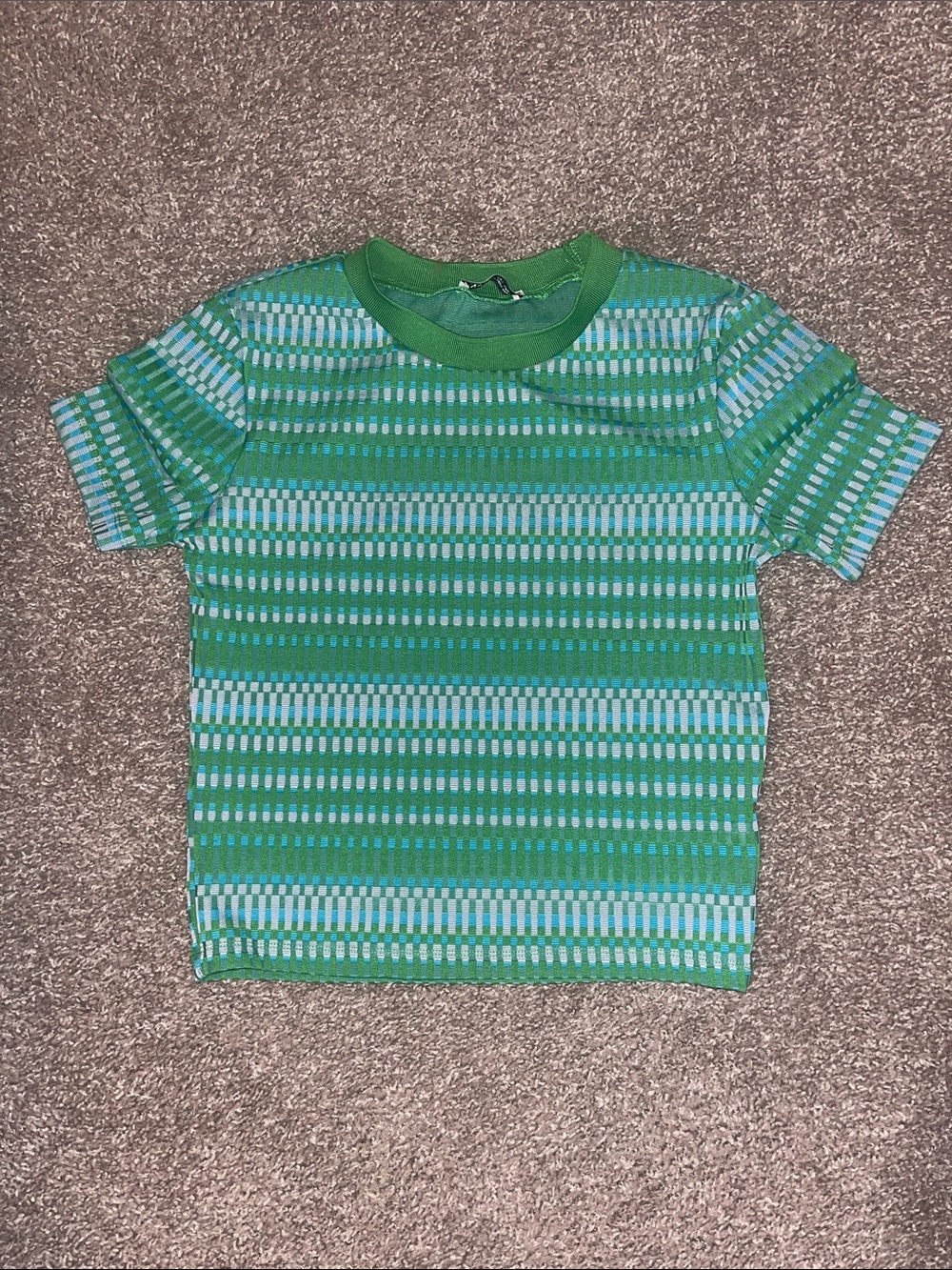 Zara Green and Light Blue Striped Short Sleeve Tee